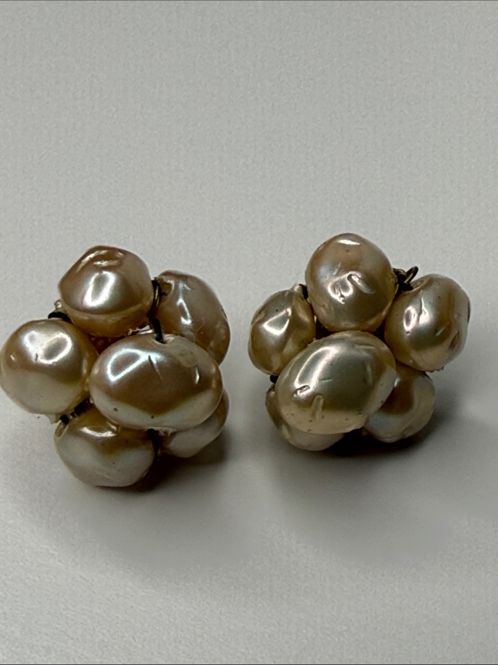 Vintage Faux Gold tone Pearl Cluster Stud Earrings - Unbranded